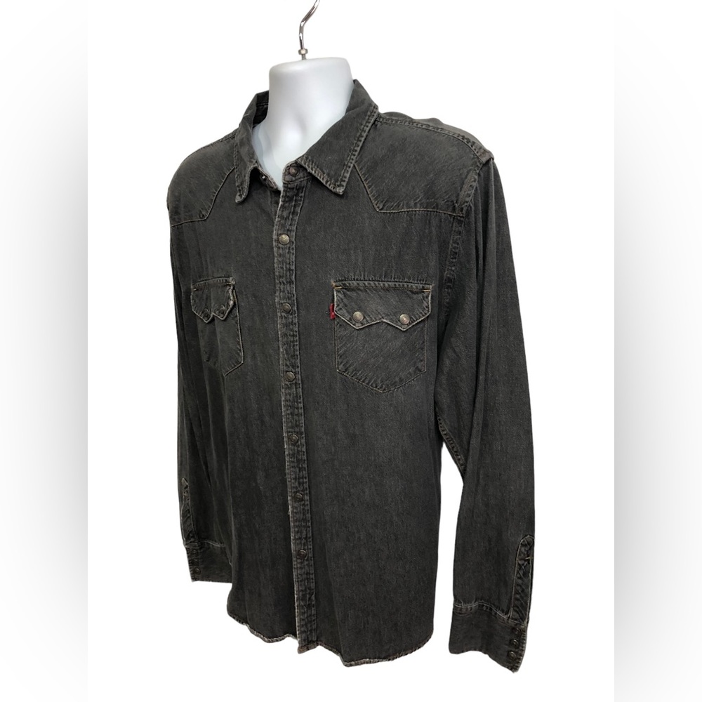 Levis Pearl Snap Sawtooth Western Denim Shirt Mens XXL VTG LVC Dark